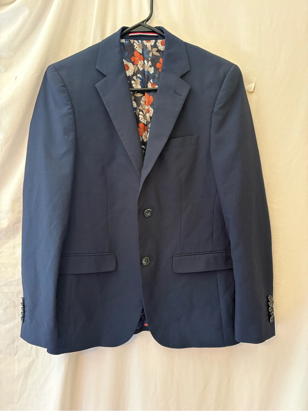 Men's Navy Two-Button Blazer with Floral Lining